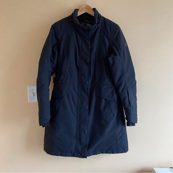 North Face Coat Woman Large Black Hyvent Down Filled Adjustable Pockets NO HOOD - Picture 2 of 16